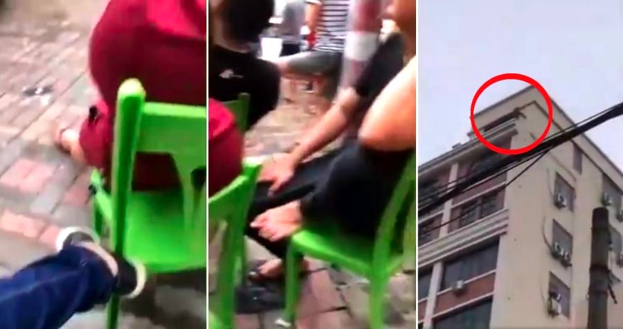Man Threatens to Jump Off Building in China, People Bring Out Chairs to Watch