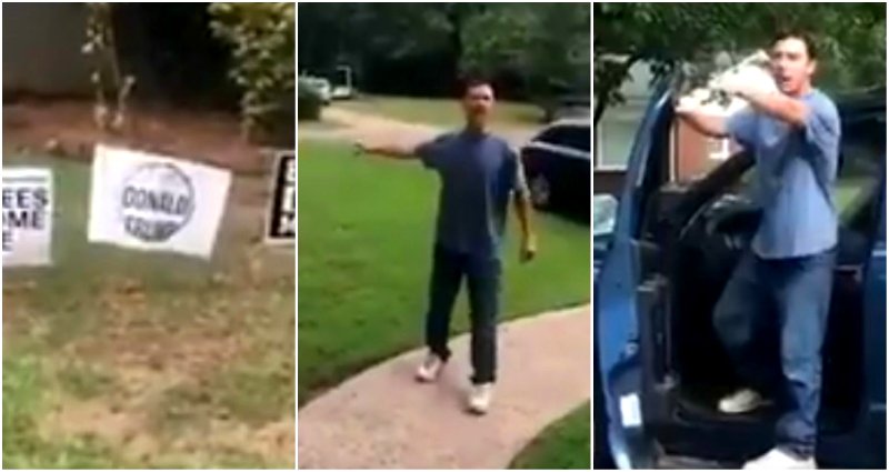 Racist Storms Asian American Man’s Yard Calling Him a ‘N****r’ Over a ‘F**k Donald Trump’ Sign