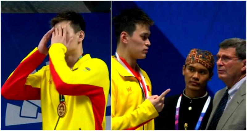 Chinese Olympic Swimmer Demands Replay of National Anthem After Chinese Flag Falls Down