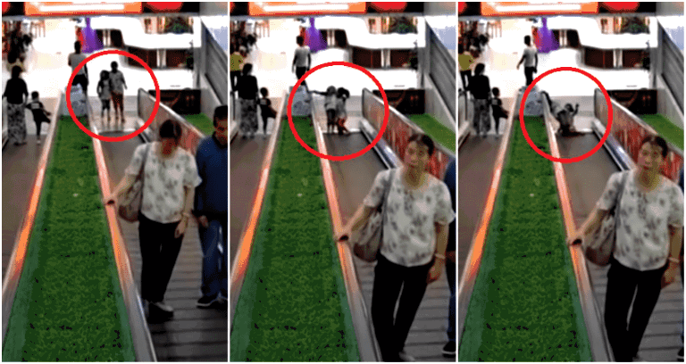 Terrifying Video Captures Moment Girl Falls Through a Moving Walkway in Chinese Mall