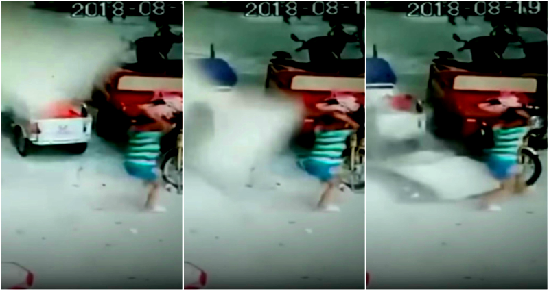 Boy Narrowly Escapes Death as Huge Concrete Slabs Fall From Building