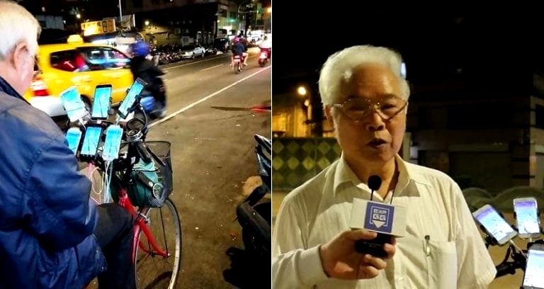 Elderly Taiwanese ‘Pokémon Go’ Fan Plays With 9 Smartphones Strapped to His Bike