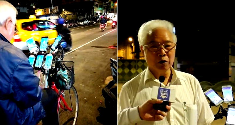 Elderly Taiwanese ‘Pokémon Go’ Fan Plays With 9 Smartphones Strapped to His Bike