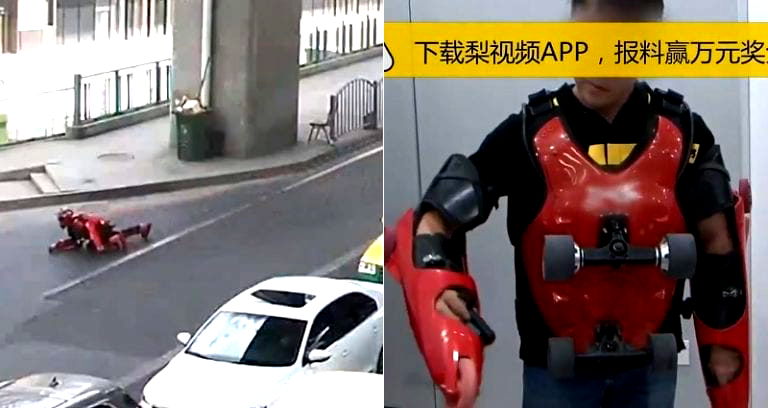 Man Arrested for Riding a $15,000 Rollerblade Bodysuit Between Cars in China