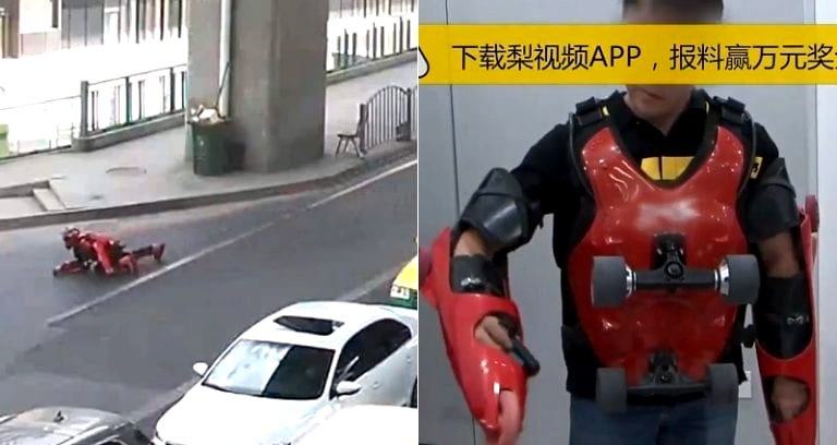 Man Arrested for Riding a $15,000 Rollerblade Bodysuit Between Cars in China