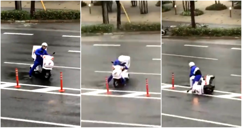 Domino’s Driver Delivering Pizzas in D‌e‌a‌d‌ly Japan Typhoon is the Real MVP