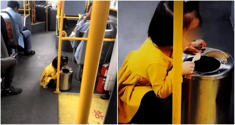 Extremely Polite Toddler Eats Her Popsicle Over a Garbage Can While on the Bus