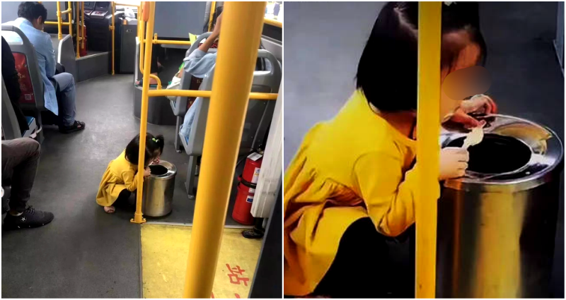 Extremely Polite Toddler Eats Her Popsicle Over a Garbage Can While on the Bus