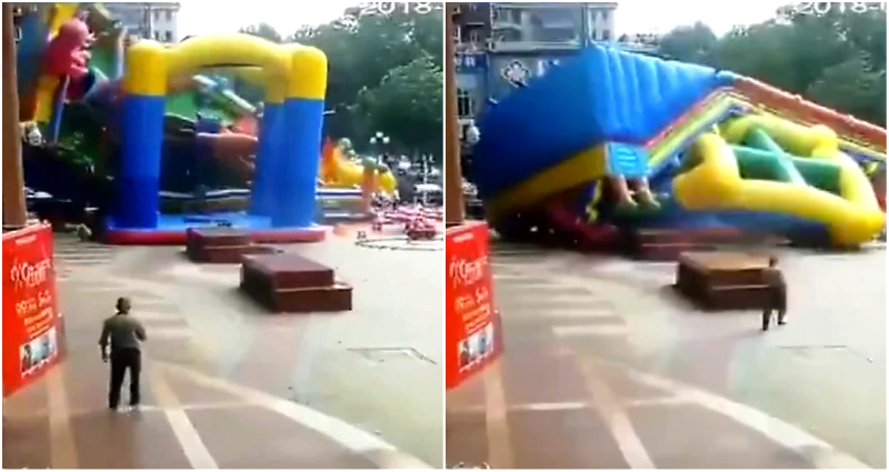 Super Typhoon Winds Blow Away Bounce Castle With Children Inside in China