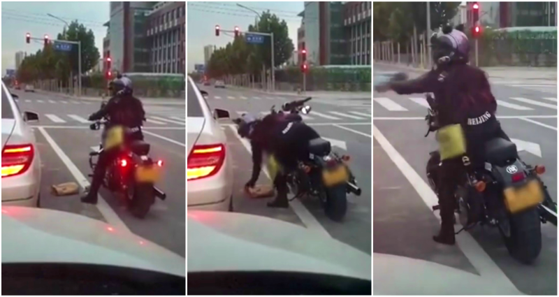 Chinese Netizens Praise Female Biker For Throwing Trash Back into Littering Car
