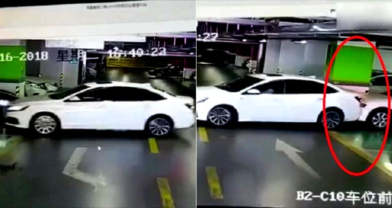 Woman Caught on Camera Hitting Three Luxury Vehicles Trying to Back Out of Parking Spot in China