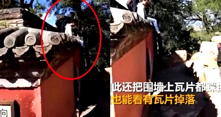 Tourists Climb and Destroy Roof Tiles of Beijing’s Summer Palace for a Picture