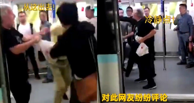 Foreigner Tries to Break Up Fi‌g‌h‌t Inside Chinese Subway While Everyone Watches
