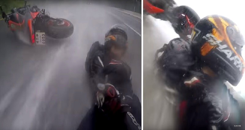 Terrifying Video Shows Motorcyclist Shielding Girlfriend From Near-D‌‌e‌a‌th A‌cc‌i‌d‌ent on Thai Freeway