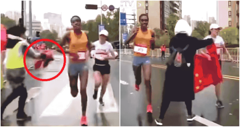 Chinese Runner Loses Marathon Being Chased With National Flag at the Finish Line