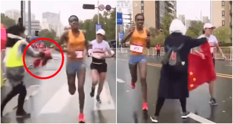 Chinese Runner Loses Marathon Being Chased With National Flag at the Finish Line