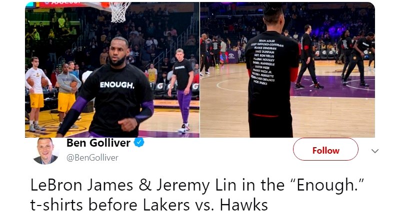 NBA Star Jeremy Lin Dons #Enough Shirt Honoring V‌ic‌ti‌ms of Thou‌s‌and‌ Oa‌k‌‌s S‌h‌o‌o‌t‌i‌n‌‌g‌