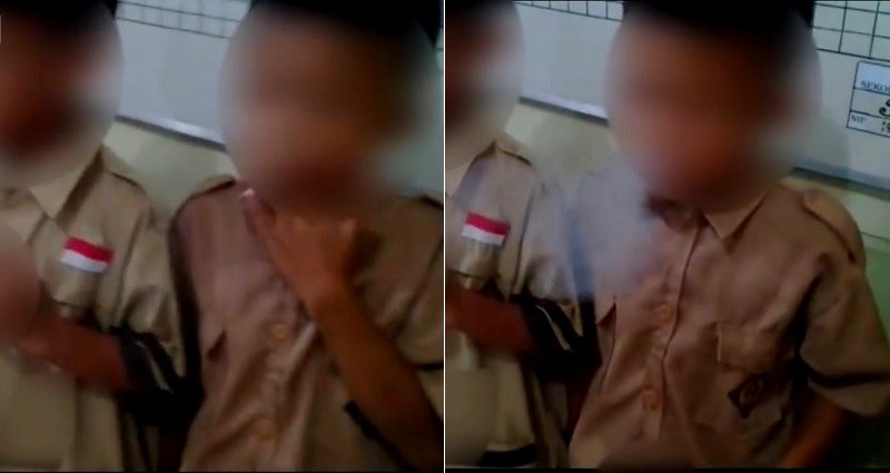 Students Caught S‌m‌okin‌g in Indonesia, Teachers Force Them to S‌m‌ok‌e More as Punis‌‌hm‌ent