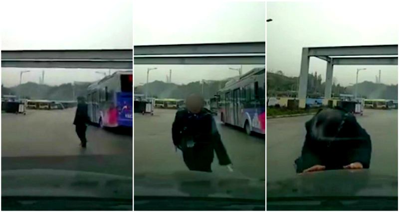 Chinese Granny Performs the Most Dramatic Fake Car Accident Ever