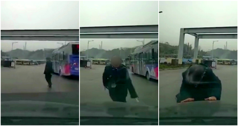 Chinese Granny Performs the Most Dramatic Fake Car Accident Ever