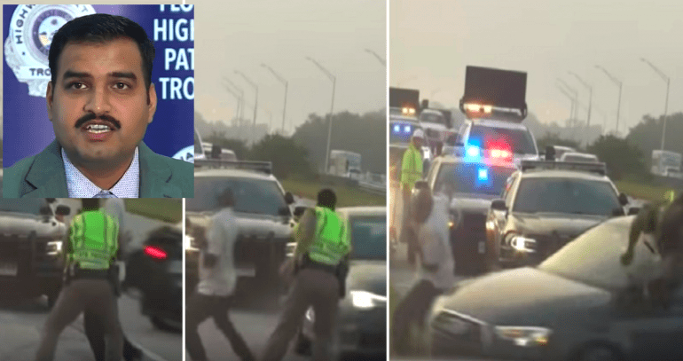 Highway Patrol Officer Risks Life to Save Man From Speeding Car