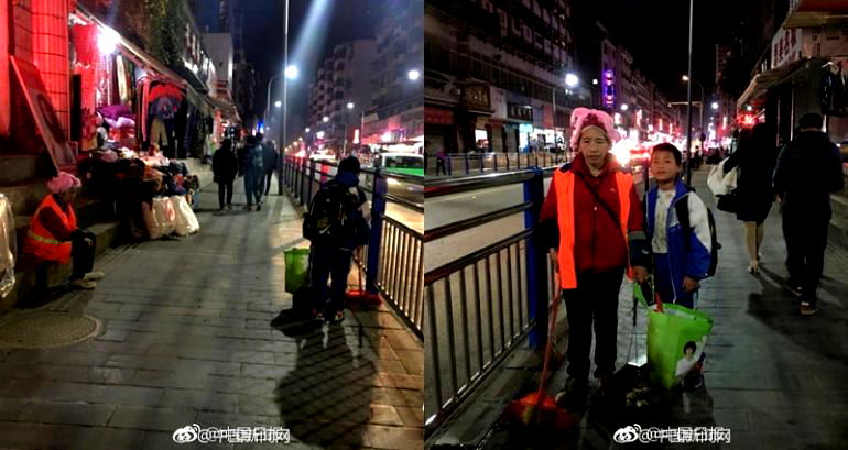 11-Year-Old Boy Wins Hearts Online for Helping Mother Clean the Streets