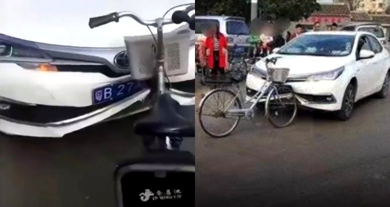 ‘Indestructible’ Bike Wrecks Car’s Front Bumper After Bizarre Collision