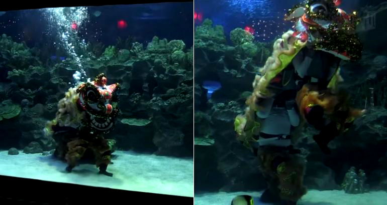 Malaysian Lion Dancers Pull Off Unique Underwater Dance for Chinese New Year