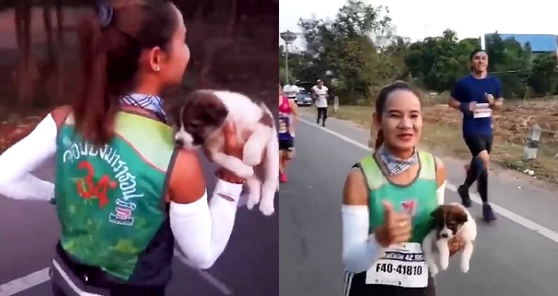 Marathon Runner Runs 19 Miles Holding Abandoned Puppy, Adopts It After Race