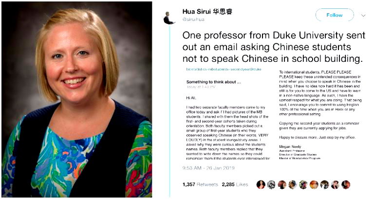 Duke University Director Sends Mass Email Warning Chinese Students to Only Speak English on Campus — Or Else