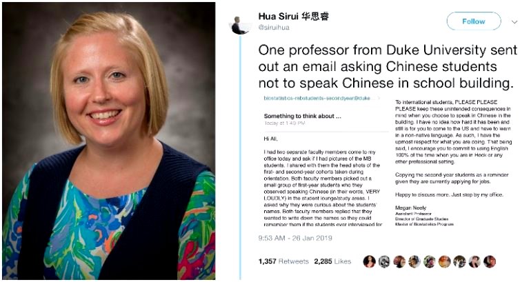 Duke University Director Sends Mass Email Warning Chinese Students to Only Speak English on Campus — Or Else