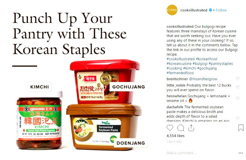 Cook’s Illustrated has come under fire after an Instagram post showing what supposedly are “staples” in the Korean dish, bulgogi and a Japanese brand for kimchi.