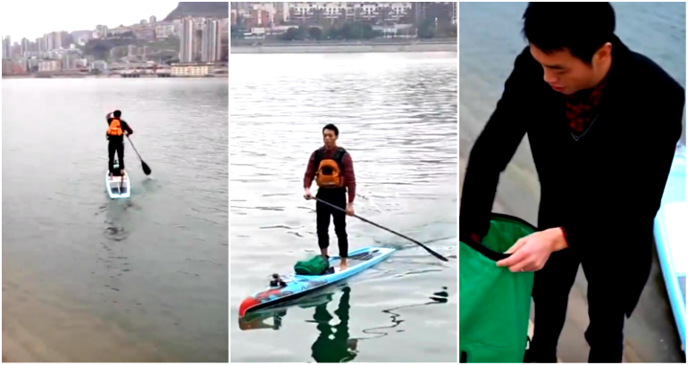 Office Worker Cuts 1-Hour Commute to 6 Minutes by Paddling Across the Yangtze River