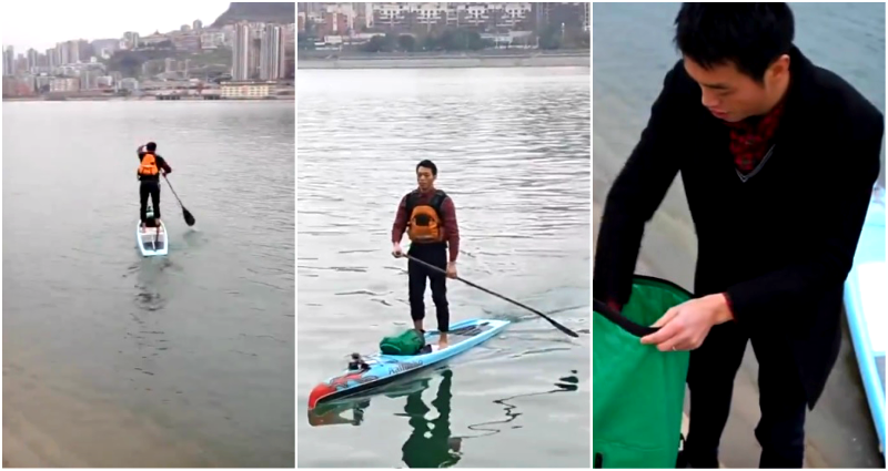 Office Worker Cuts 1-Hour Commute to 6 Minutes by Paddling Across the Yangtze River