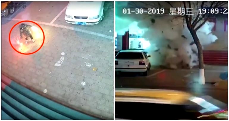Boy Blows Up Sidewalk After Dropping Sparkler in Manhole During Chinese New Year Festival