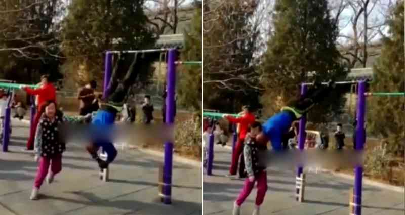 Chinese Grandpa Swinging on a Bar Accidentally Sends Little Girl Flying, Sparks Debate Over Who’s at Fault
