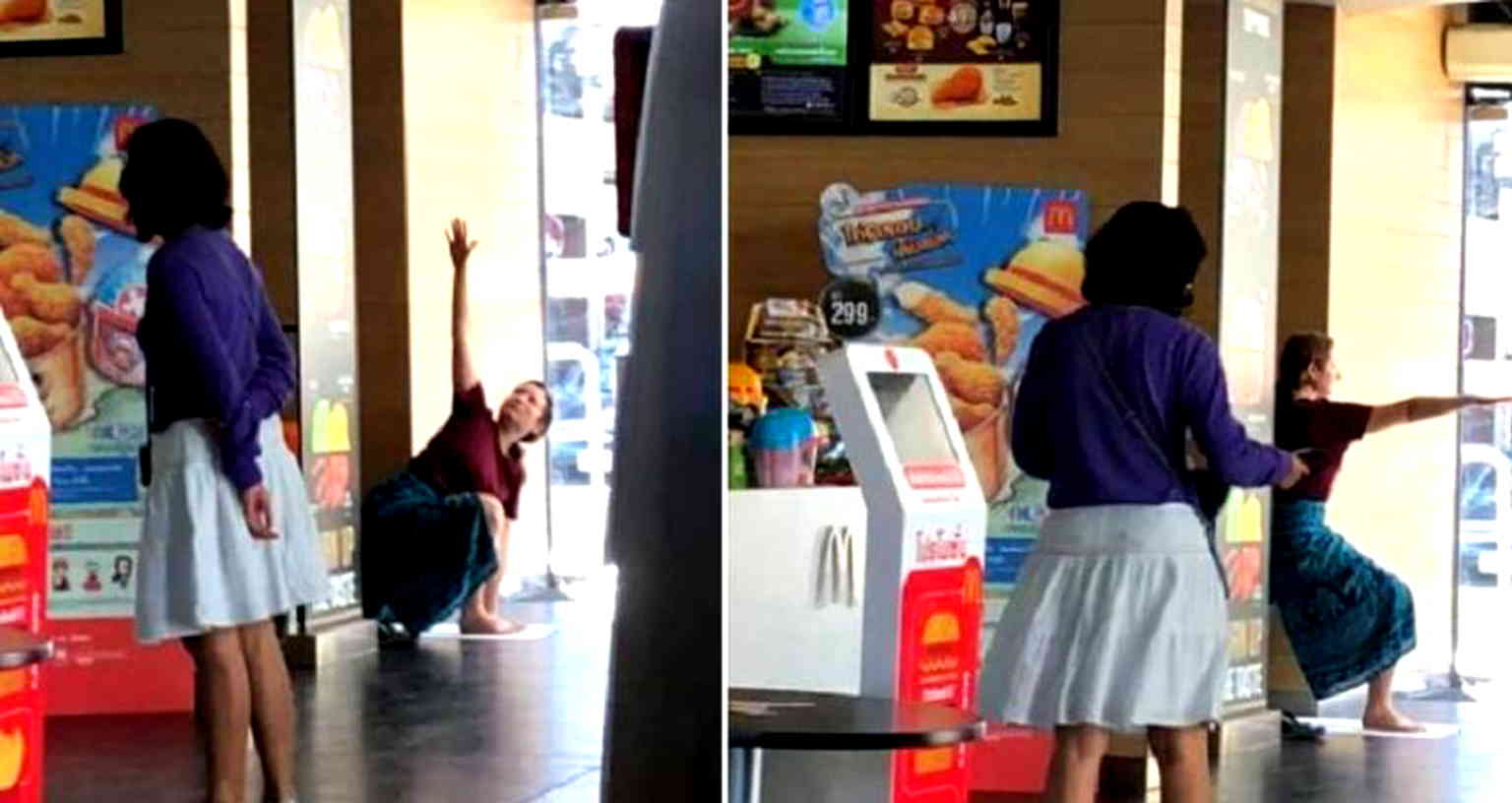 Foreign Woman Does Impromptu Yoga Session Inside a McDonald’s in Thailand