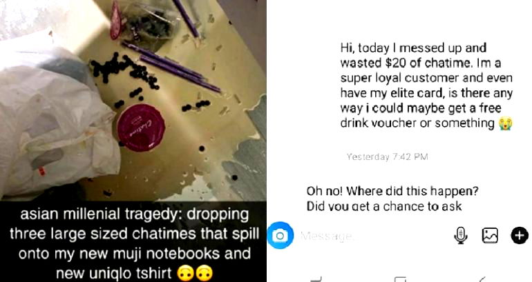 Boba Lover Spills $15 of Milk Tea, Chatime Comes to Her Rescue