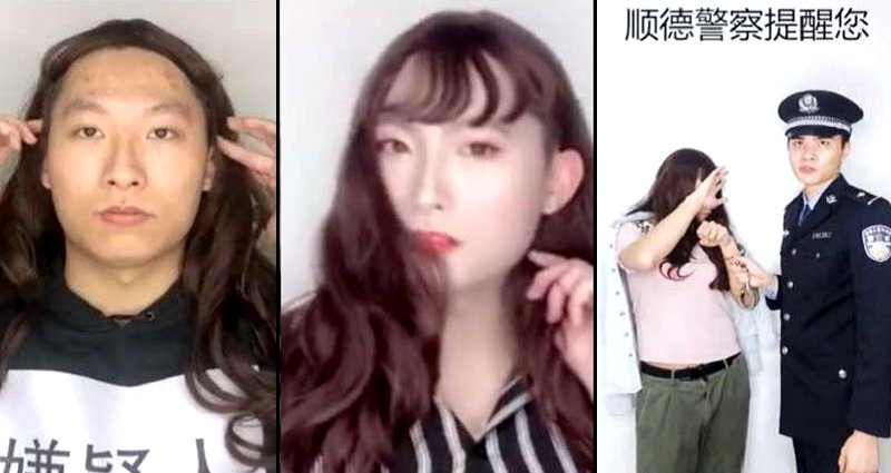 Chinese Policeman Morphs Into a Pretty Woman to Warn Against Catfishing Scams