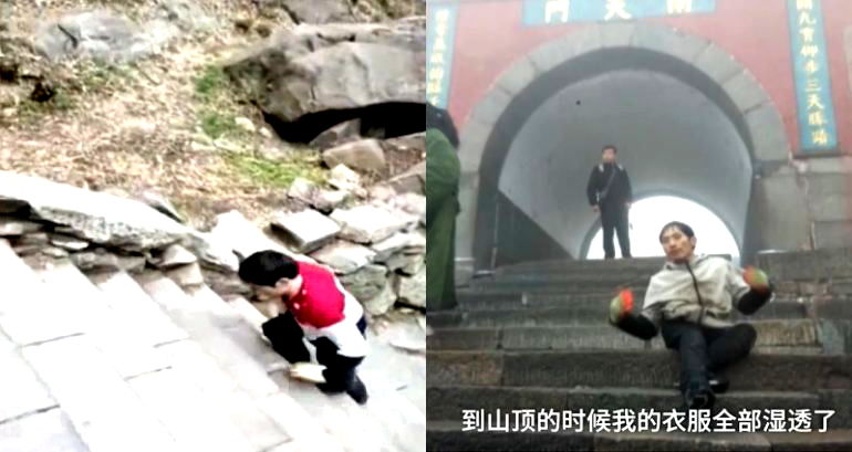 Chinese Man with Polio Climbs One of China’s Great Mountains in the Snow