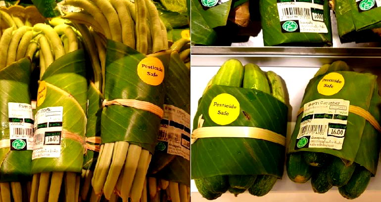 Supermarkets in Asia are Now Using Banana Leaves Instead of Plastic Packaging