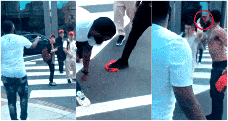 Asian Tourists Wearing MAGA Hats Harassed By Group of Men