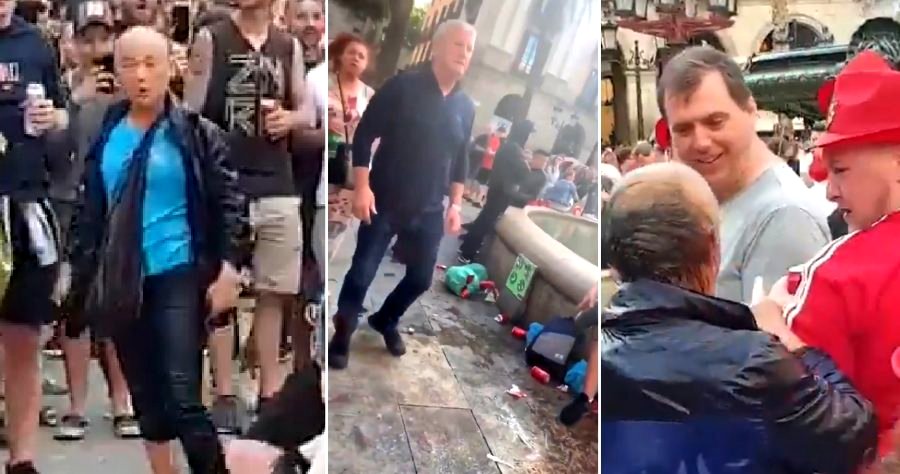 Trashy Football Fans Caught on Video Assaulting, Racially Abusing Elderly Asian Man in Barcelona