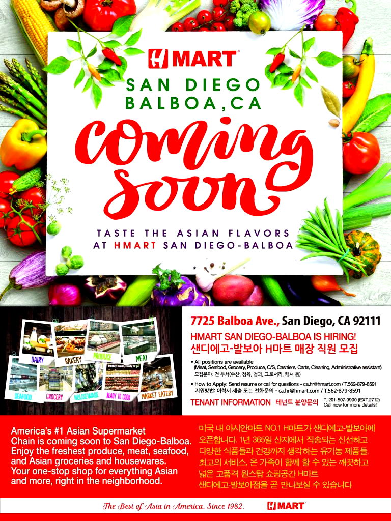 To celebrate the grand opening of a new 40,000+ square foot H Mart in San Diego, the location will be hosting an onsite Korean food hall.