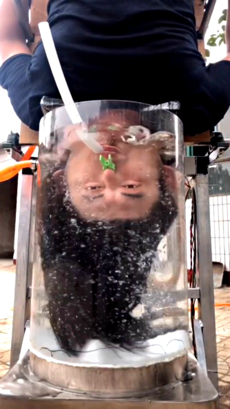 An inventor in China has gone viral on social media after creating a hair washing machine that forces users to go upside down if they actually want to see it work.