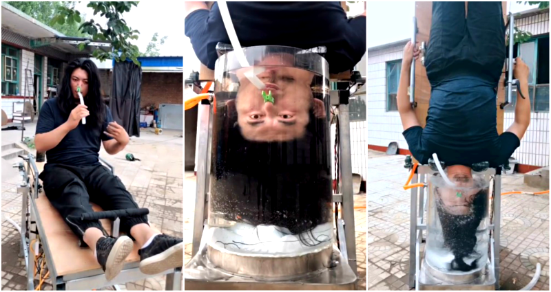 Man Invents Upside Down Hair Washing Machine for Lazy Bums