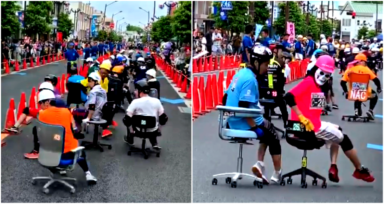 Japanese People Race on Office Chairs to Win 198 Pounds of Rice