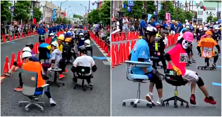 Japanese People Race on Office Chairs to Win 198 Pounds of Rice