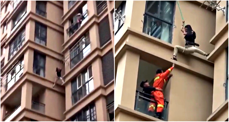 Woman Hides on Building’s 6th Floor Ledge Claiming to Escape Violent Boyfriend