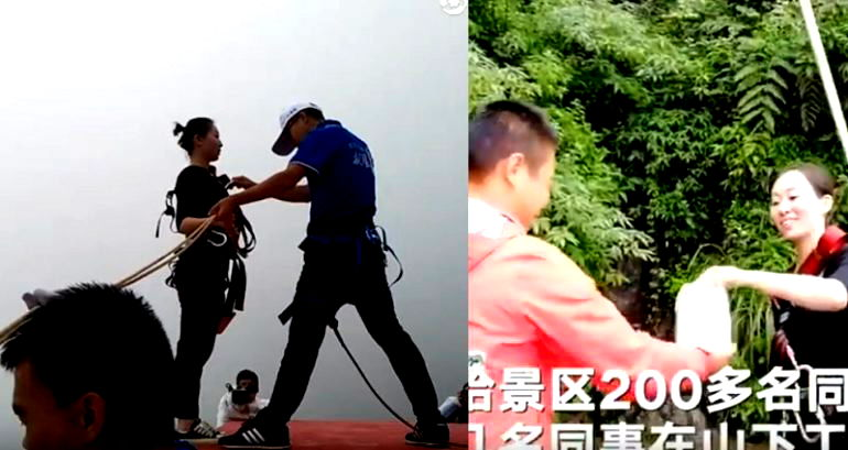 Chinese Woman Bungee Jumps Everyday to Deliver Her Coworkers’ Lunches